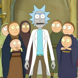rick and morty has religious jews, digital illustration, in the style of mandy jurgens