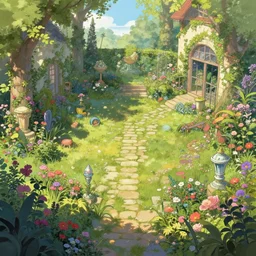 a marc simonetti fantasy illustration of a blooming garden, 8k