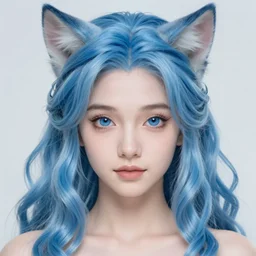 long shot of a extremely beautiful young cat girl and elves hybrid, symmetrical, long blue wavy hair, sharp focus on the eyes, final fantasy, details, intricate, octane render, smooth face, illustration, hyperrealistic, by wlop and dmitry prozorov, artgerm, artstation, award winning,