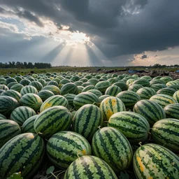 a landfill containing only watermelons, photograph