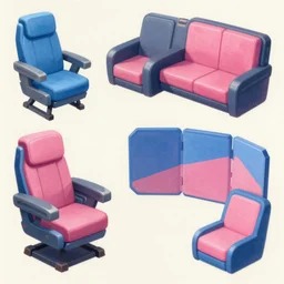 game asset of cockpit parts, chair sofa and modular panel, in gouache detailed paintings, props, stylized, 2 d sprites, kitbash, arcane, overwatch, blue and pink color scheme, 8 k, close up
