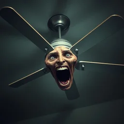 a ceiling fan with a human face that is screaming | realistic | horror