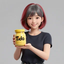 a smiling girl with short grey red hair proudly holding a fido jar into the camera. close up. the fido jar is filled with big green pickles. by salvador dali