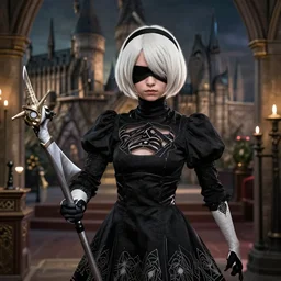9S from Nier Automata attending Hogwarts school of withcraft and wizardry
