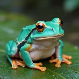 photo orange and < teal > frog