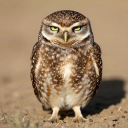 a picture of a burrowing owl that didn't sleep standing or perched, he slept in what could be described as a squat with his short stubby tail supporting him and his legs splayed out to the sides