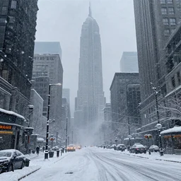 snowstorm in a city, digital art, cyberpunk, artstation, detailed, high quality