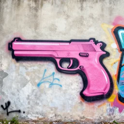 graffiti tag of letter left on a pink gun