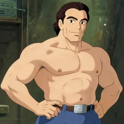 silvio berlusconi in the style of jojo, anime, studio ghibli, muscular, copic colors