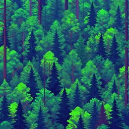 a vast forest, vibran colours, pixel art