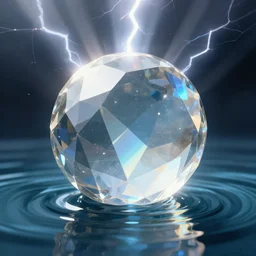 a beautiful illustration of a faceted crystal ball in water + prism + god rays + dramatic lightning + backlit + specular highlights + ambient occlusion + global illumination + bump map + reflective + caustics + refractive + unreal engine 5 + DOF + sharp focus