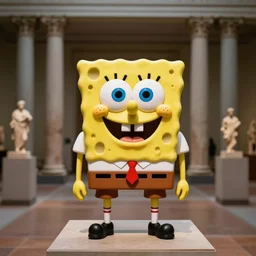 spongebob squarepants, a statue from ancient rome in a museum, 8 k photography, 3 5 mm f / 1. 2