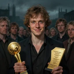 portrait of herman brood, face to camera, stands in the middle of a crowd, smiling, contest winner award winning 4 k intricate detailed golden ratio!! by greg rutkowski and gaston bussiere dark gloomy atmosphere artstation hd artstation landscape
