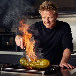 Gordon Ramsay flambéing Pickle Chungus