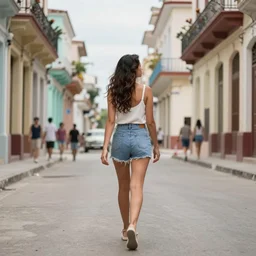 beautiful cuban woman in havana full body walking down the street from behind