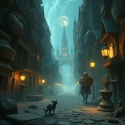 by chet zar and alexander jansson, visually stunning, cinematic, ultra realistic, hyper realism, 1 2 k, epic, octane render, unreal engine, vfx, maya, quicksand elemental : beaming sidekick, wee whelp : dragon egg, alley armorsmith : shieldmaiden, a statue of filet mignon : accordion city