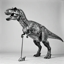 t rex and a [ [ horse ] ] wearing heels, strange, [ metal ], black and white photograph, 1 8 5 0 s