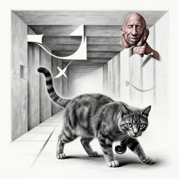 infinite series drawing of cat turns into dwayne johnson, mc escher