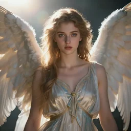 portrait art of female angel by alessio albi 8 k ultra realistic, lens flare, atmosphere, glow, detailed, intricate, full of colour, cinematic lighting, trending on artstation, 4 k, hyperrealistic, focused, extreme details, unreal engine 5, cinematic, masterpiece