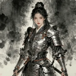 a high fantasy samurai / knight in the style of gothic art in the style of oriental ink painting