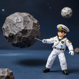 a space admiral towing an asteroid, space backdrop, everything made of papier - mache canon 5 d 5 0 mm lens, diorama,