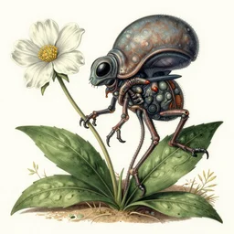 alien insectoid plant with flower vintage botanical illustration style, made by Ernst Haeckel