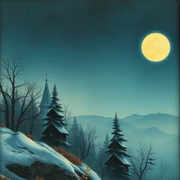 the moon. beautiful, realistic painting by mucha and kuvshinov and bilibin and malevich. synthwave watercolor, thick lining, manga, soviet realism