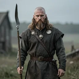 a portrait of a viking