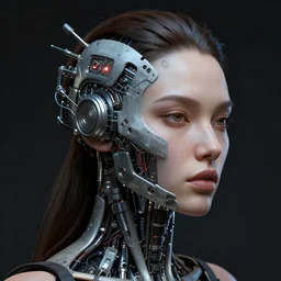 human 3 d by pantokrator, beautiful sexy woman head made of mech mask rendered in unreal engine, nanotechnology, cyberpunk, dark, scifi, cooper wires and cyberntic vessels coming from core processor, contrast, painted by david burliuk | bernard buffet | carne griffiths | stanislaw lem