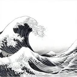 huge waves far out at sea drawing by Moebius, minimalist, detailed, black and white drawing