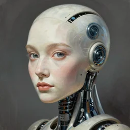 sentient robot, close - up portrait, intricate, elegant, volumetric lighting, scenery, digital painting, highly detailed, artstation, sharp focus, illustration, concept art, luis rollo, ruan jia, steve mccurry, john berkey