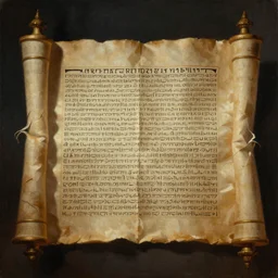ultra - realistic painting of the dead sea scroll in the style of the necronomicon with thamudic writing in short sideways columns, dark, brooding, volume lighting, atmospheric lighting, painted, intricate, ultra detailed by leesha hannigan, thierry doizon, kai carpenter, well composed, best on artstation, cgsociety, epic, stunning, gorgeous, intricate detail, wow, masterpiece