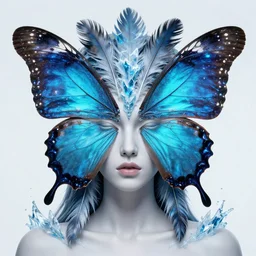 3 d goddess butterfly face portrait, sigma 5 0 0 mm f 4, beautiful intricate highly detailed quetzalcoatl feathers. bioluminescent, lava, ice, water, wind, creature, thunderstorm! artwork by tooth wu and wlop and beeple and greg rutkowski, 8 k trending on artstation, volumetric lighting, volumetric shadows