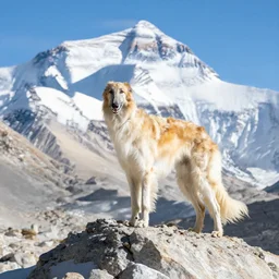 borzoi on top of mount everest