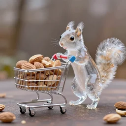 fantasy art 4 k ultra detailed crystal squirrel pushing a shopping cart full of nuts