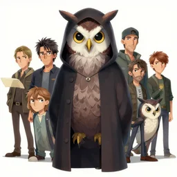 an man with a hood and an owls face, owl with a human body, hooded figure, by stanley artgerm lau, wlop, rossdraws, james jean, andrei riabovitchev, marc simonetti, and sakimichan, trending on artstation