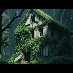 a vegetation - covered broken building, close up peter mohrbacher, featured on artstation, octane render, cinematic, rugged, intricate, 8 k