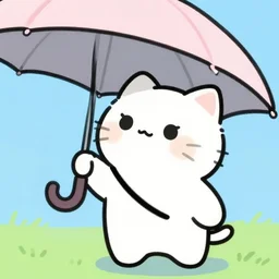 “Cute cartoon kitty holding an umbrella looking up at the sky, cute, looking up, marker”
