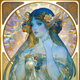 a beautiful blue orc princess by Alphonse Mucha