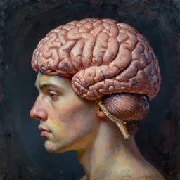 surreal look inside my brain, oil painting, highly detailed, full shot, ambient lighting, illustration, digital art,