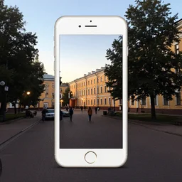 a iphone 6 photo of typical russian city yard at evening,