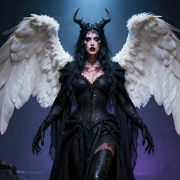 fear, mystic, 8 k, trending on deviantart, highly detailed, leader, scarred, 1 0 8 0 s, digital art, full of color, official photo of a majestic witch with a black hands and hooves and white wings, cinematic, hyper detailed