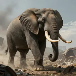 Cyborg elephant in battle, by Cedric Peyravernay, highly detailed, excellent composition, cinematic concept art, dramatic lighting, trending on ArtStation