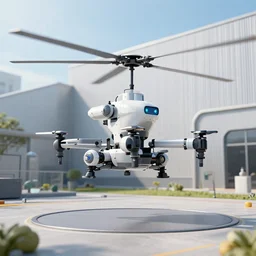 robotic helicopter simulator outside view, industrial desing