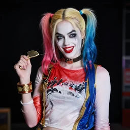 Gal Gadot cosplaying Harley Quinn, 4k, detailed, studio lighting