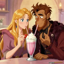 good omens gabriel and beelzebub drinking a milkshake from the same glass, romantic fanart, tumblr