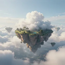 the floating islands of skylands, matte painting, calm fluffy clouds, 4 k, concept art