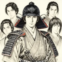 portrait of a samurai, by joseph michael lisner, takehiko inoue and kim jung gi and hiroya oku, masterpiece ink illustration,