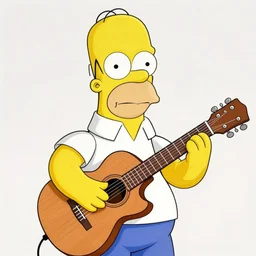 Homer Simpson playing guitar, photograph, high quality, detailed, sharp