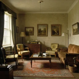 a groundlevel view over furnished retro style room, by john everett millais